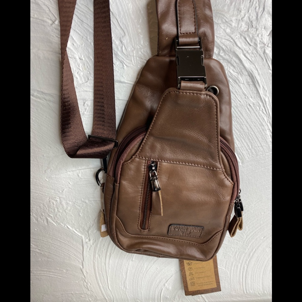 NWT Ekphero® Men  Leather Crossbody Bag Coffee